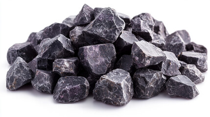 A pile of raw nickel ore before processing isolated on a white background with blurred caption space on the side symbolizing the potential transformation from raw materials to valuable resources

