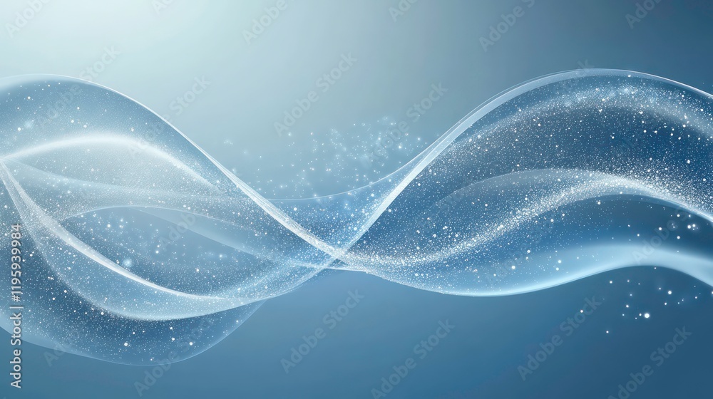 Poster Abstract blue wave with sparkling particles, elegant and flowing design.
