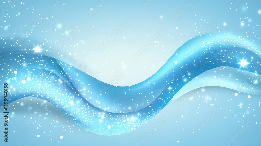 Poster Abstract blue wave with sparkling particles.