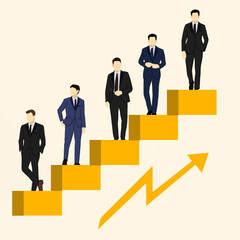 Illustration depicting business professionals ascending figurative stairs representing growth, success, and achievement in professional careers.