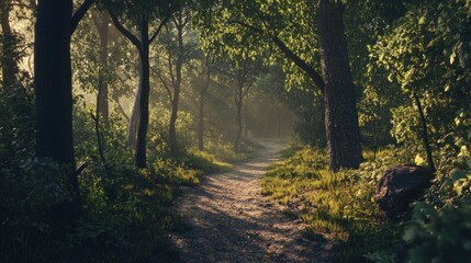 Fototapeta premium Sunlit Path Through Forest