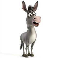 Fototapeta premium donkey, donkey animal, donkey mammal, mule donkey on white background, 3D cartoon