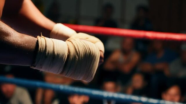Exciting Boxing Match Engagement in a Crowded Arena With Intense Atmosphere
