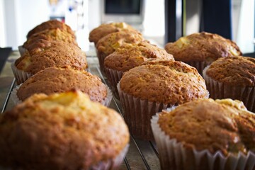 Freshly Baked Muffins Cooling on a Rack