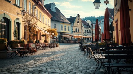 Cobblestone Street in a Charming European Town