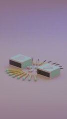 An abstract design exploring themes of romance heartbreak and relationships featuring pastel hearts and matches