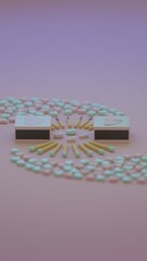 A symmetrical composition of matches and pastel heart candies depicting love and heartbreak