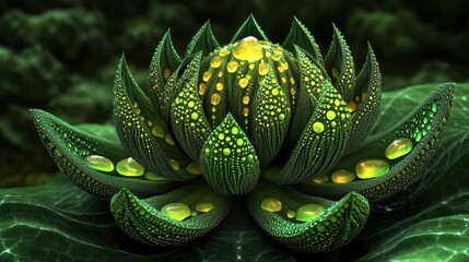 Fototapeta premium A Green Alien Flower with Dew Drops