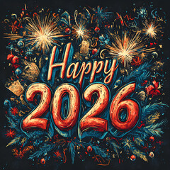 2026 New Year's text in golden lettering