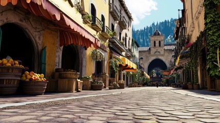 Fototapeta premium Cobblestone Street in a Quaint Town