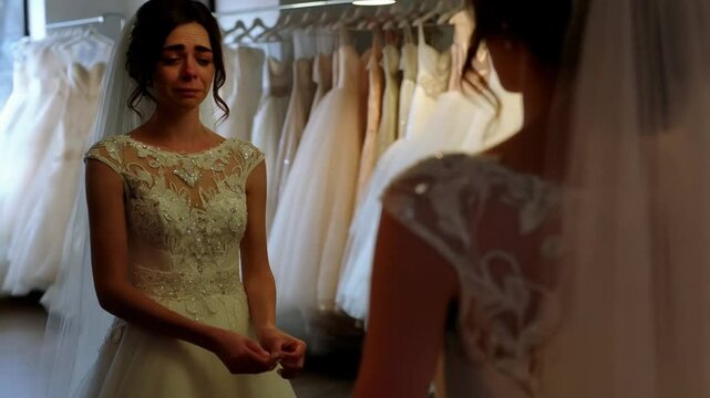 Bride Experiences Emotional Moment While Trying on Wedding Dress in Boutique