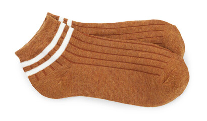 Pair of soft socks isolated on white, top view
