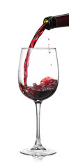 Pouring wine into glass on white background
