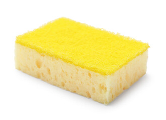 One yellow sponge isolated on white. Cleaning tool