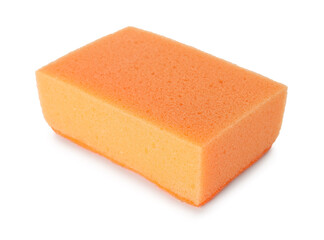 One orange sponge isolated on white. Cleaning supply
