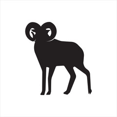 black silhouette of a mountain goat vector design. Wild animal silhouette icon vector. 