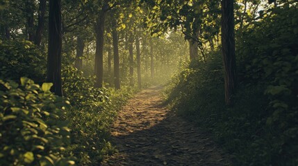 Obraz premium Forest Path with Sunlight