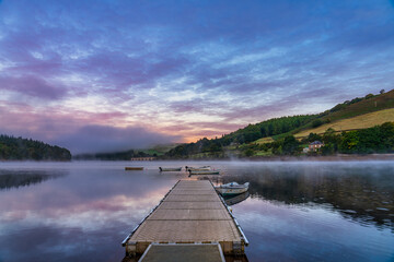 Ladybower Reservoir at sunrise in Peak District, UK