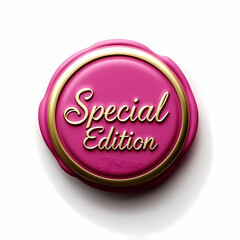Magenta wax seal featuring "Special Edition" in elegant golden text with a decorative border, isolated on white background