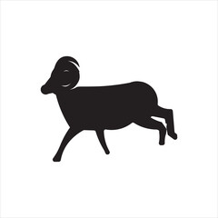 black silhouette of a running goat vector flat icon. 
