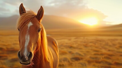 Fototapeta premium A stunning Icelandic horse with a flowing mane stands proud against the backdrop of breathtaking nature.