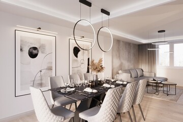 living room with dining room
