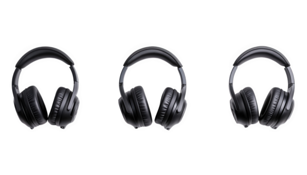 Three Black Headphones Stereo Sound Music Audio Listening