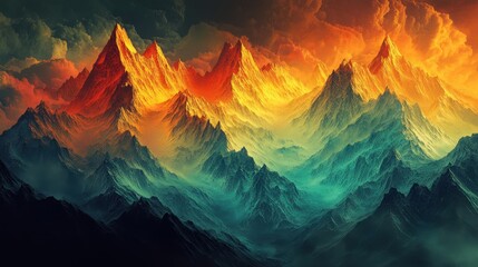 Fiery Golden Mountains Under a Dramatic Sunset Sky