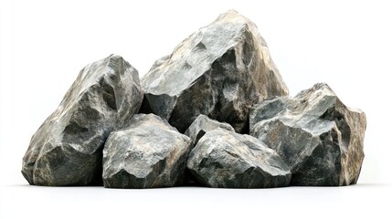 Pile of Grey Rocks on a White Background