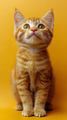 Obraz premium Orange cat on a yellow background.