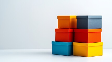 Obraz premium assorted storage boxes, colorful with abstract designs, neatly arranged, modern concept, isolated on white background