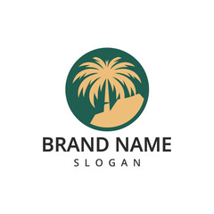 Obraz premium Palm tree logo vector icon illustration