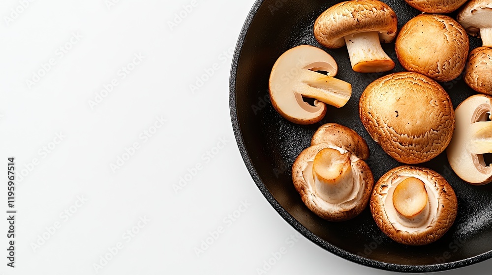 Poster Neatly Arranged Sliced Mushrooms Create a Minimalist Culinary Display on a Simple Backdrop