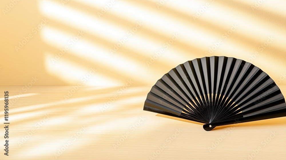 Poster silhouette of a traditional folding fan resting elegantly on a soft beige background