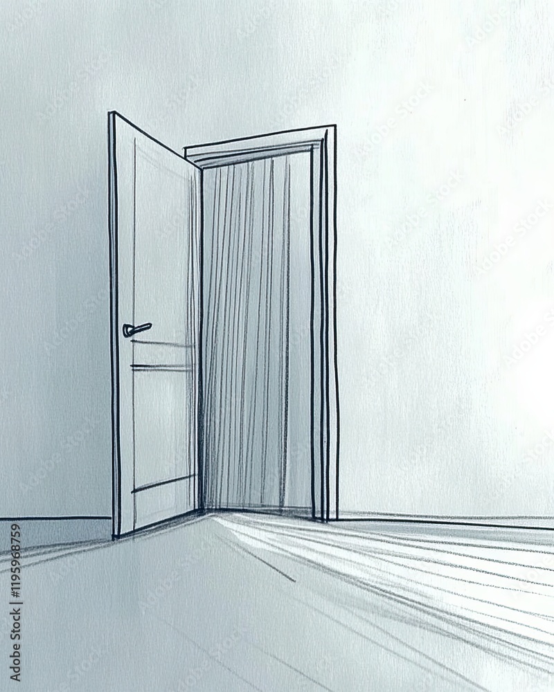 Poster open door inviting light symbolizes hope and new beginnings in a minimalist setting