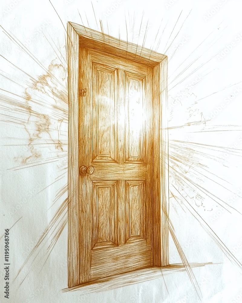Poster light through an open door reveals hope and possibilities in a minimalist design