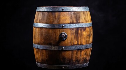 Obraz premium Wooden Barrel on Black Background