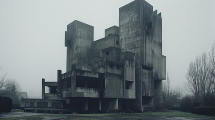 Fototapeta premium Brutalist Architecture: A distinctive architectural style marked by raw concrete structures and geometric forms, exuding strength and simplicity. 