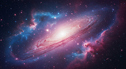 Stunning Spiral Galaxy in Vibrant Cosmic Nebula: Celestial Wonders of Deep Space