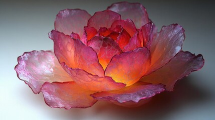 Translucent Rose with Water Droplets: A Delicate Pink, Orange, and Red Floral Macro Photograph