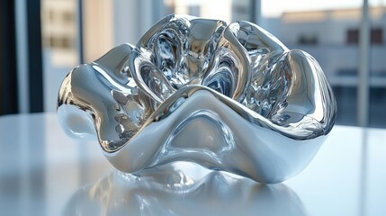 Reflective Abstract Metal Sculpture with Organic Forms