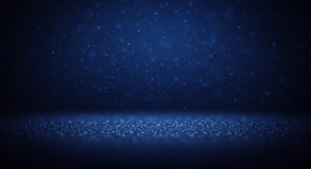 Fototapeta premium Dark Blue Glitter Background with Sparkling Lights and Bokeh Effect