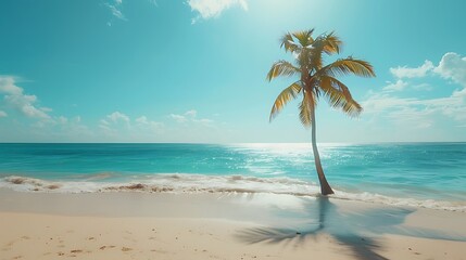 Naklejka premium A tropical coconut palm against a pristine beach