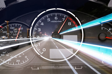 Car speedometer. High speed on a car speedometer and motion blur.