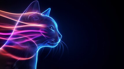 A cat outline integrated with a holographic fingerprint swirl, iridescent colors, minimalist composition, futuristic digital artwork, ultra-clear finish