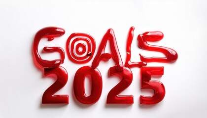 Red Liquid Dripping Letters Forming 'Goals 2025' on White Surface