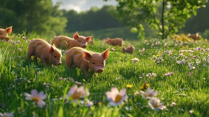 Piglets in a Meadow
