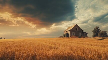 Lone House in a Golden Field