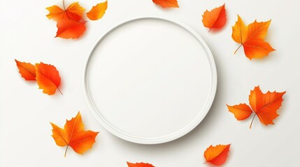 White plate surrounded by autumn leaves