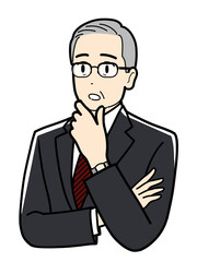 考えているスーツのシニア男性のイラスト